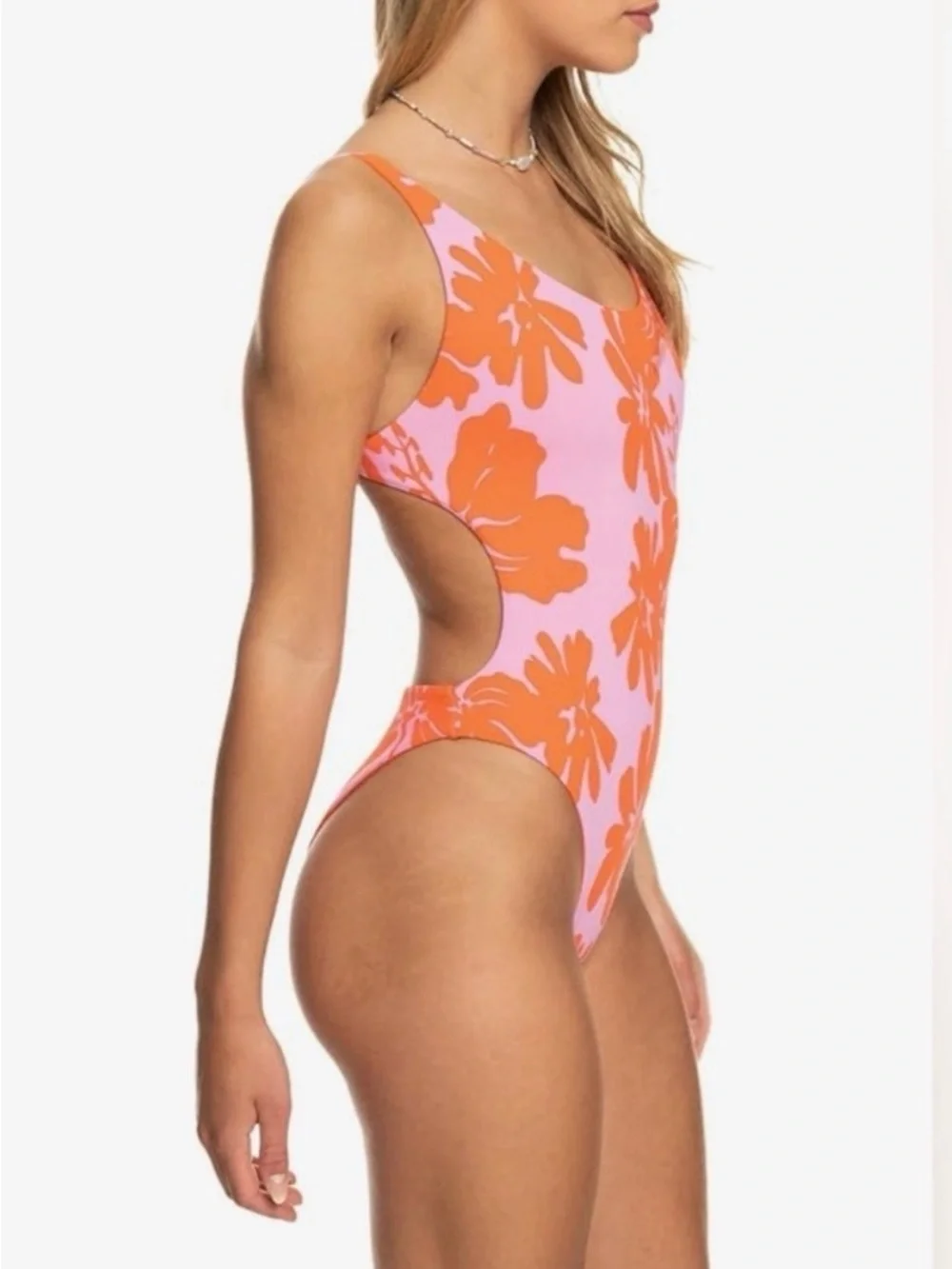 Roxy Kate Bosworth One-Piece Swimsuit Pink Frosting My Kind of Hibiscus XL